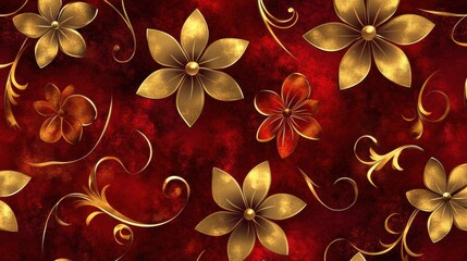 Obraz premium Elegant Gold Floral Swirls Chinese Background Seamless Pattern Artistic Design Rich Atmosphere Abstract Art