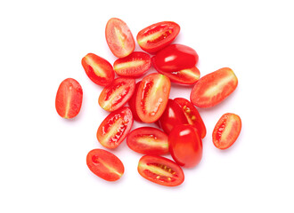 red tomato isolated on white background. Top view. Flat lay.