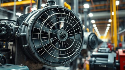 Fototapeta premium Industrial Fan Guard in Busy Factory - Detailed Close-up