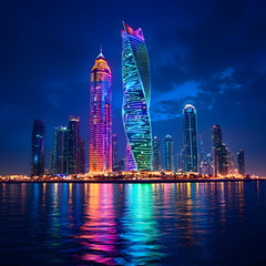 Obraz premium Night Cityscape Colorful Towers