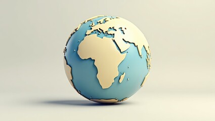 3D globe model with blue oceans beige continents isolated on white background for education geographic concept minimalistic design learning tool spherical shape accurate map representation
