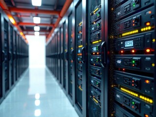 Naklejka premium Futuristic Cloud Data Center - Powerful Server Farm