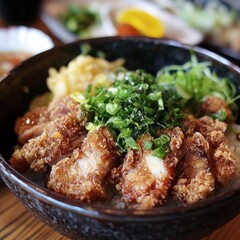 Fototapeta premium Delicious Crispy Chicken Katsu Donburi Bowl