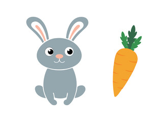 Cute Rabbit and Carrot Illustration – Cartoon Animal Art