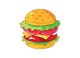 Colorful Cartoon Burger with Layers of Fresh Ingredients