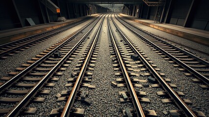 Fototapeta premium Parallel Derailed Railway Tracks - Top View Infographic - AI Photo
