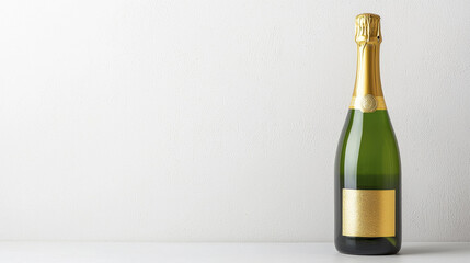 Exquisite champagne bottle with golden label on white background, perfect for celebrations