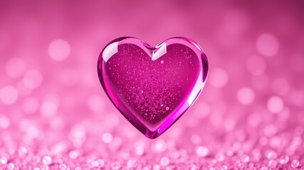 Pink Glitter Heart Glass Symbol AI Art, Abstract Background,  Bokeh,  High Resolution