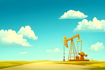 Fototapeta premium Pumpjack Illustration Sunny Field