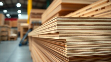 Fototapeta premium Plywood Stack Corner Focus - Lumberyard Hardware Store - Bright Colors