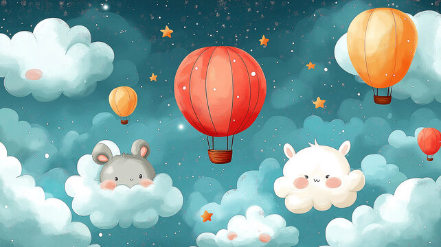 Fototapeta clouds balloon children's bright background place for inscriptions clouds cartoon with eyes
