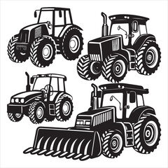 set of Tractor silhouette vector, old tractor vector silhouette, old farmer driving an old tractor