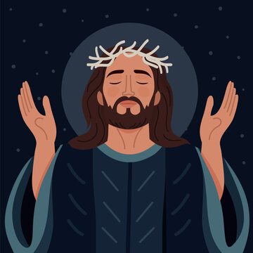 Ascension Day drawing of Jesus Christ, God. The Holy Spirit illustration for Good Friday, Holy Week, greeting card, cover, poster.