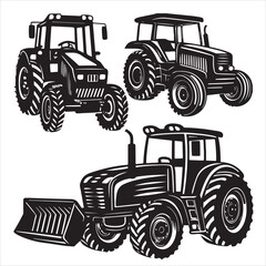 set of Tractor silhouette vector, old tractor vector silhouette, old farmer driving an old tractor
