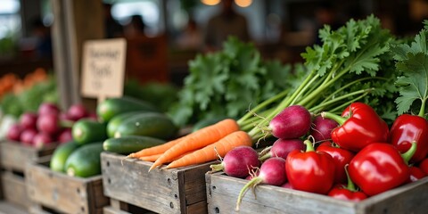 Rustic Farmer’s Market Stall with Organic Vegetables Display