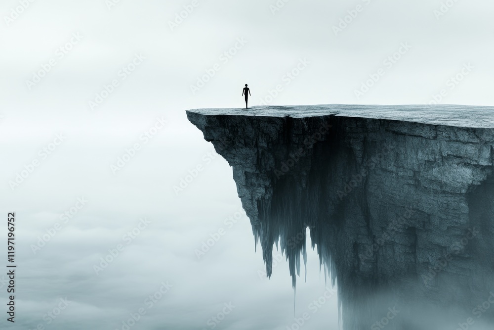 Poster A pixel art depiction of a small figure standing on a crumbling platform, with pixelated cracks and light shining from below symbolizing fragility