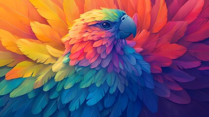 A Mystical Bird with Vibrant,Glowing Rainbow Feathers