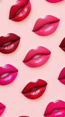Obraz premium Glossy lips red, pink on a light background, concept for Valentine's Day. Beauty concept, cosmetology, makeup