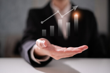 Business growth bar chart upward arrow graph finance success investment concept