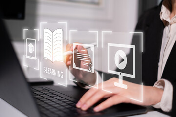 E-learning course cyberspace technology education online computer student school concept