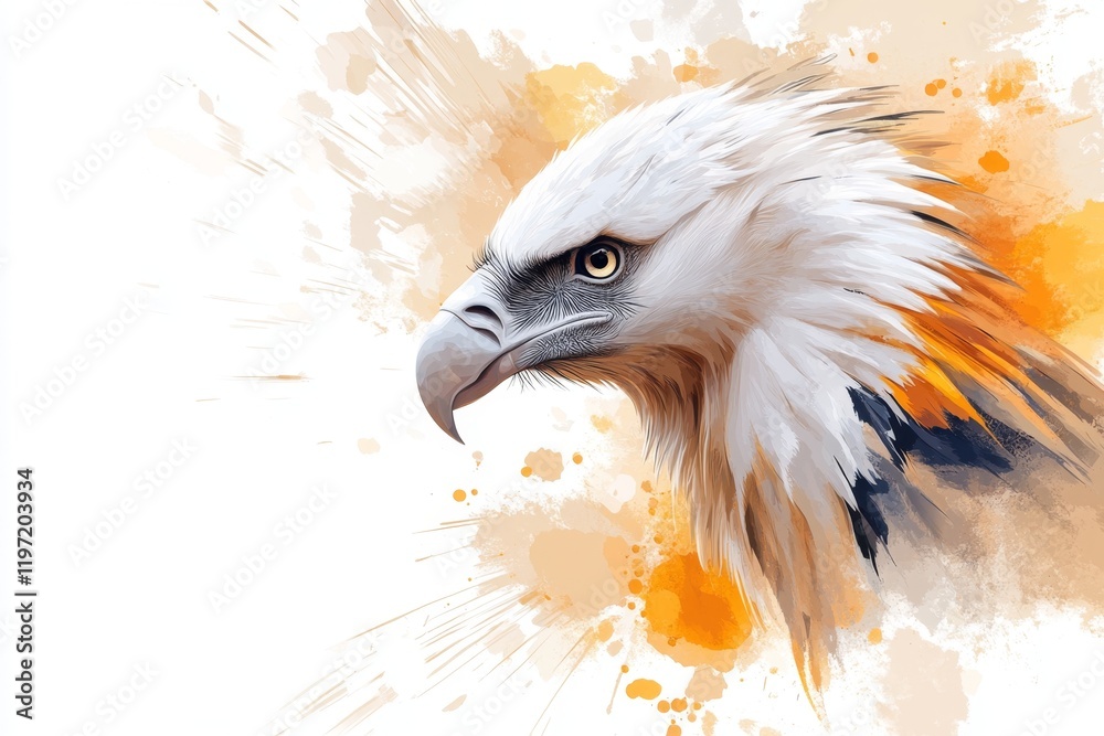 Poster a simple 2d drawing of a vulture profile, focusing on its curved beak and intense gaze, rendered in 