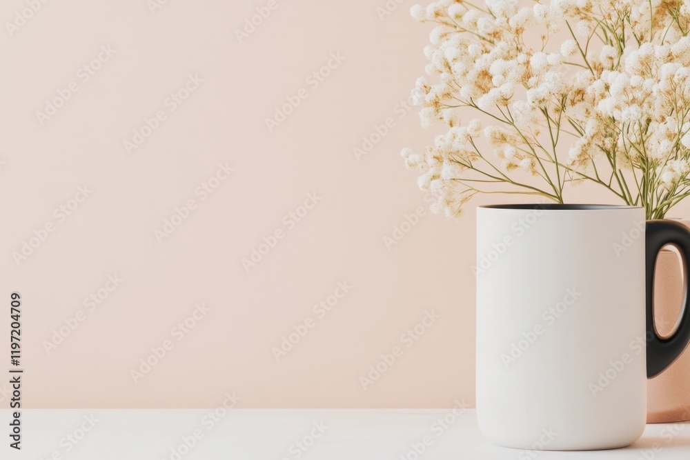Poster A simple product visualization of a ceramic coffee mug with soft reflections and clean matte textures, rendered against a neutral background