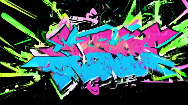 Colorful graffiti tag exploding on black background