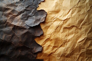 Fototapeta premium Crumpled brown paper background texture in full frame.
