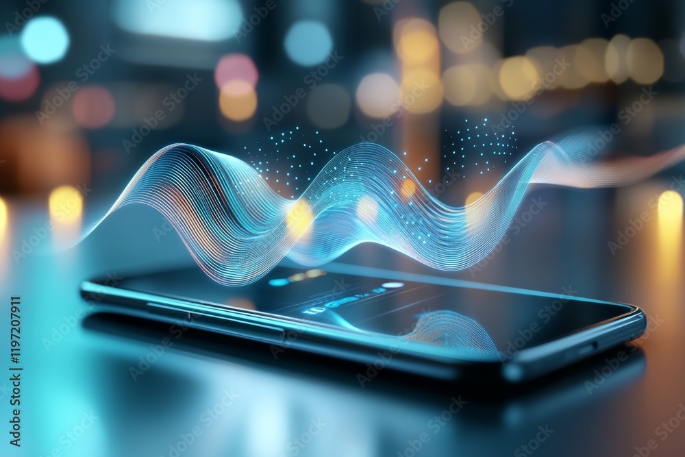 Poster A stylized depiction of a VoIP call with simple shapes representing sound waves and a smartphone, rendered in muted blue and gray tones