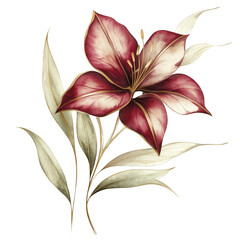 Elegant burgundy lily flower illustration botanical art digital artwork soft background aesthetic design