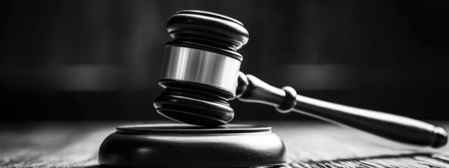 Obraz premium Gavel on Wooden Surface: Justice, Law, and Order