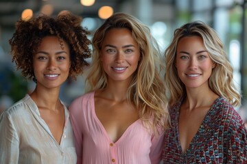 Obraz premium Smiling Businesswomen Standing Together in Office Lobby