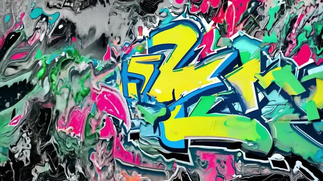 Colorful graffiti textures transforming and melting on black background