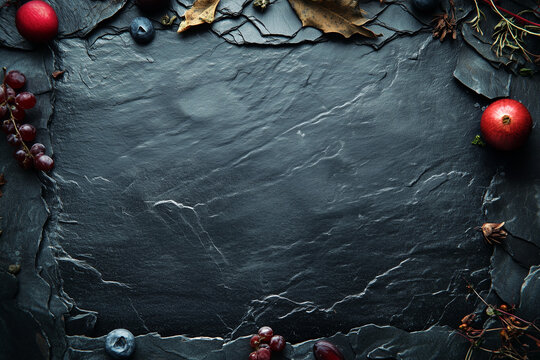  Banner with Space for Text, Black Stone Textured Kitchen Board, Top View