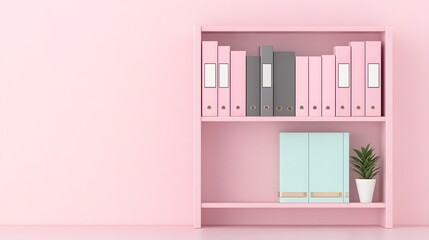 Pastel Pink Folder Shelves in Modern Organized Office Space
