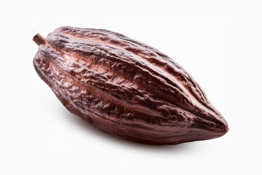 Fresh trinitario cocoa pods isolated on white background with clipping path and full depth of field