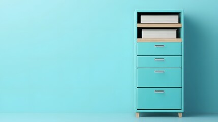 Sleek and Organized Office Filing Cabinet on Pastel Slate Backdrop