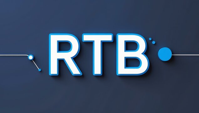 RTB blue glowing letters technology concept with digital circuit lines futuristic design for business presentation website background dark blue modern style innovation