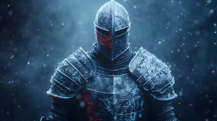 Fototapeta premium Heroic Fantasy Knight in Gleaming Crystal Armor Stands Ready for Battle