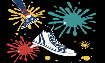 illustration of shoes and feet black beground colorful print business vector