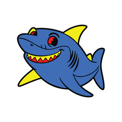 Naklejka premium Stylized shark logo with bold text, ideal for branding, marine life themes, or ocean-related projects, combining typography with marine imagery, emphasizing boldness and aquatic adventure.