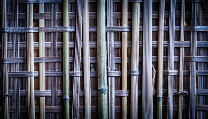 Obraz premium Intertwined japanese bamboo stalks creating textured background