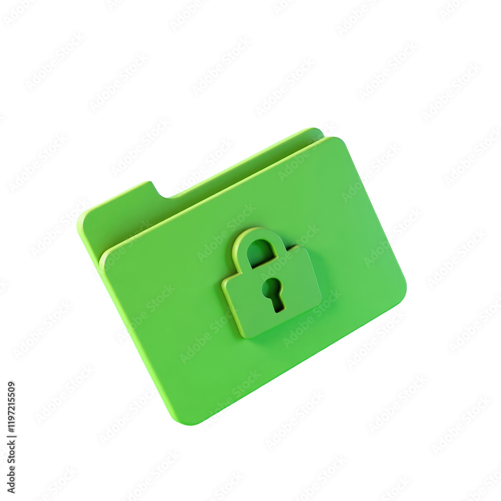 Poster light green 3d folder with padlock symbolizing data security