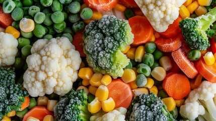 Detailed View of Colorful Frozen Vegetable Medley, Showcasing Fresh and Vibrant Colors