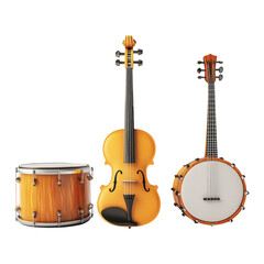Fototapeta premium Mini Musical Instruments Set Including Guitar, Violin, Banjo