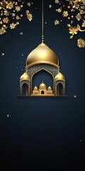 Obraz premium Golden Mosque Silhouette Elegant Design Festive Background