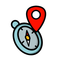 round compass icon with red map symbol © Aris