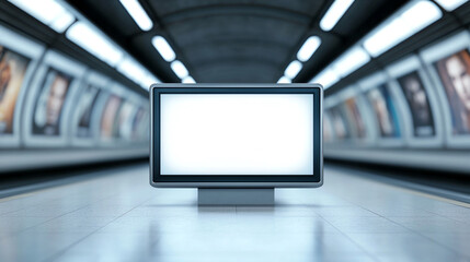 Naklejka premium Digital billboard in subway station with blank screen