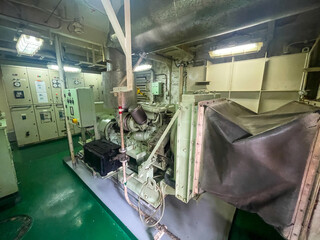 Compartment of emergency diesel generator on board of merchant cargo ship