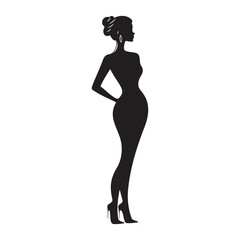 Black fashion girl standing pose silhouette vector illustration